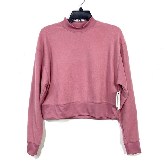 ⭐️NEW Abound Pink Bloom Mock Neck Long Sleeves Cropped Pullover Sweatshirt Top S - Picture 3 of 8